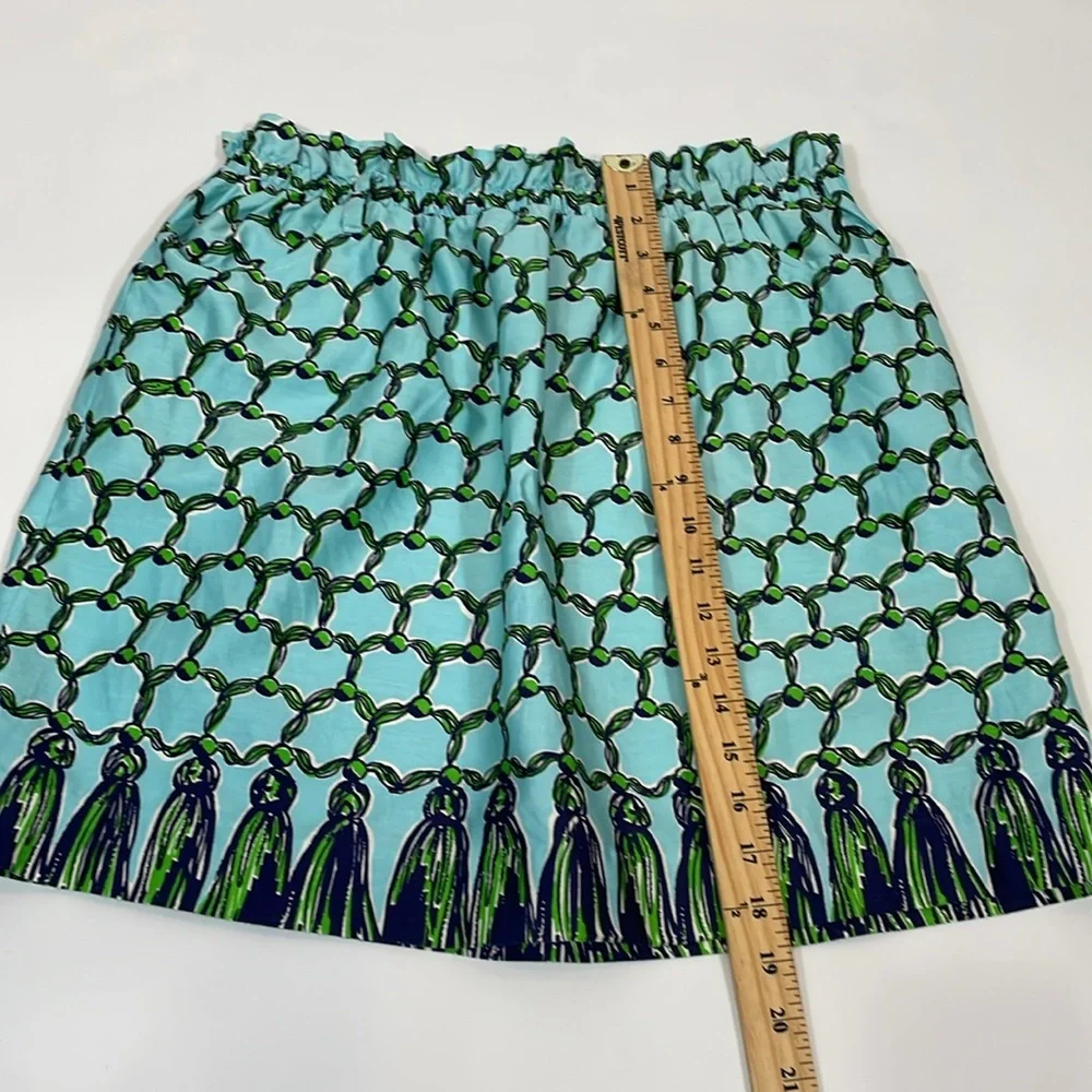 Lilly Pulitzer Vintage Skirt Size M Blue And Green Tassel Print EUC